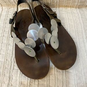 Fiorentini + Baker Brown Metal Tile Flats Sandals Women Size 40